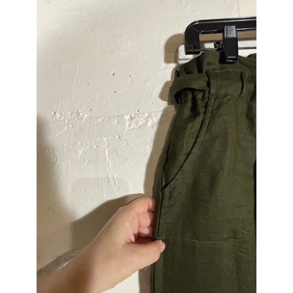 For Cynthia Green Linen Paperbag Waist Pants Size Petite M High Rise Relaxed - Picture 4 of 14